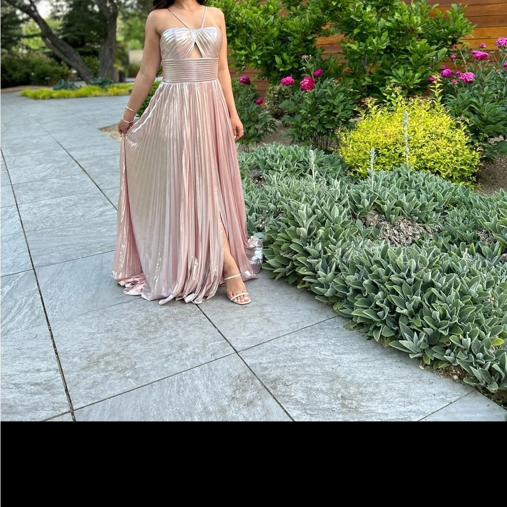 Shimmery Blush Pink Pleated Evening Gown